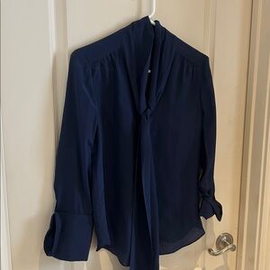 Alice + Olivia Navy Blouse with Bow Detail